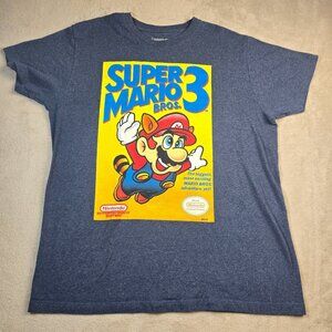 Super Mario Bros 3 Shirt Large Blue Graphic Tee T-Shirt Nintendo Geek Gamer 2014